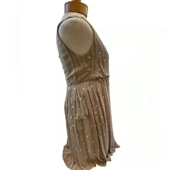 Taupe chiffon crystal encrusted formal dress. Size 6 from London. - Picture 6 of 11